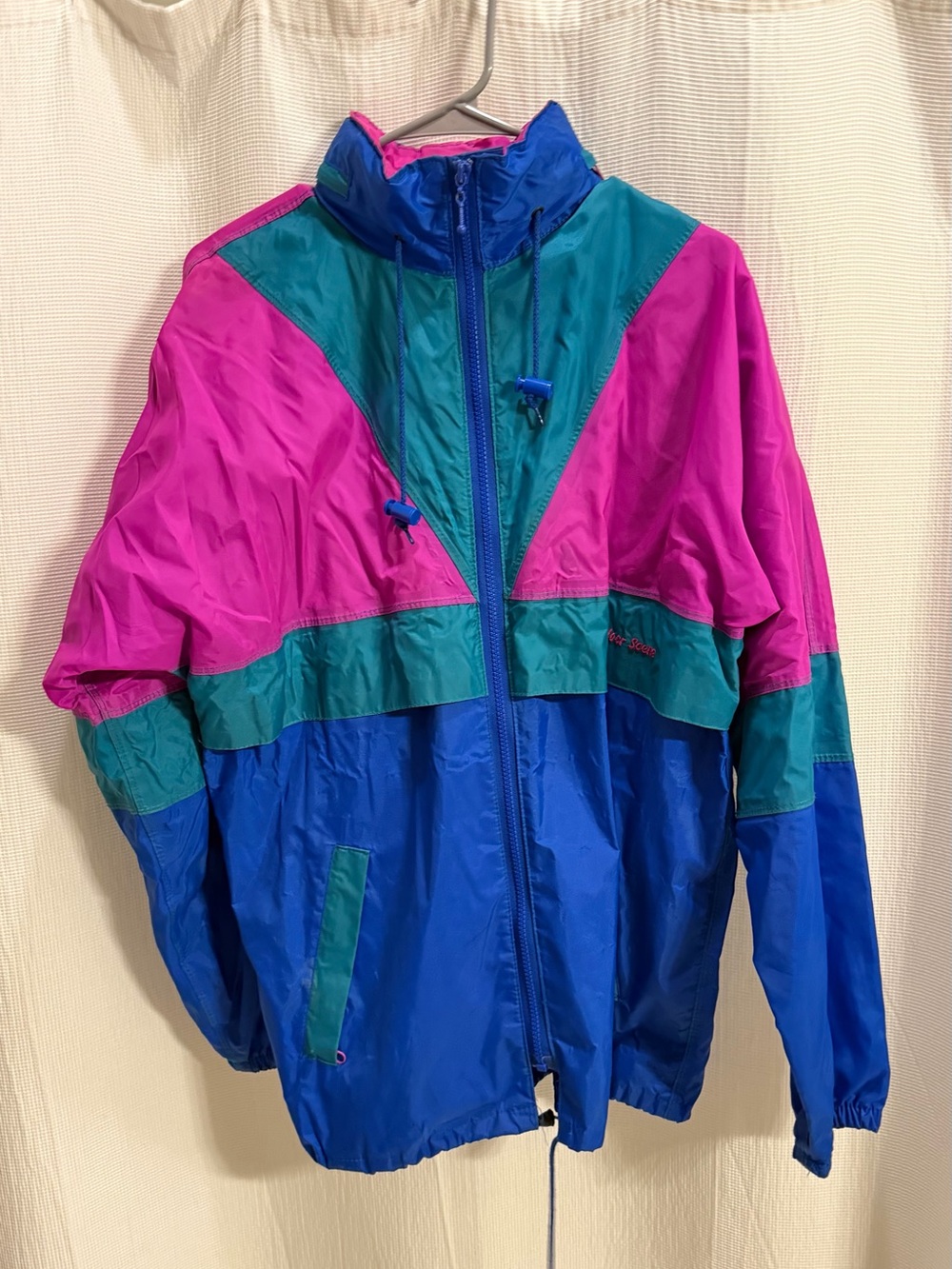 Colorblock Windbreaker Jacket - Blue, Pink & Teal